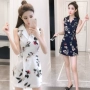 Bộ đồ không tay V-cổ Slim Jumpsuit họa tiết đồng phục cao cấp Quần short ống rộng chân váy Set Casual INS Nữ mùa hè - Quần short đồ công sở nữ