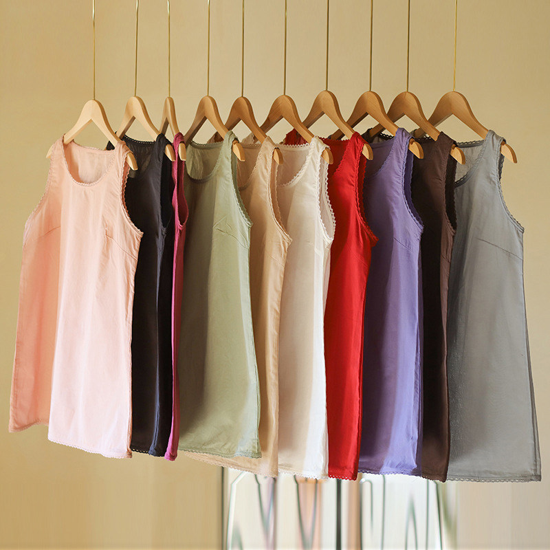 2026夏季女文艺棉麻白色连衣裙宽松内搭中长款背心裙吊带打底衬裙