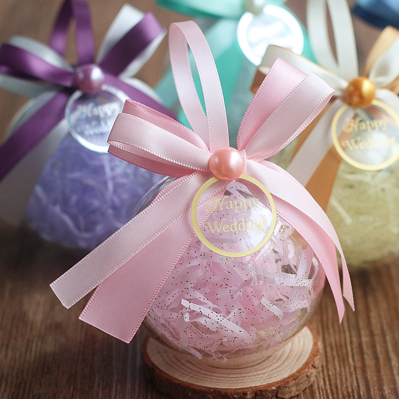 花半里星空透明圆球喜糖盒双蝴蝶结圆形糖果盒子婚庆结婚订婚礼品