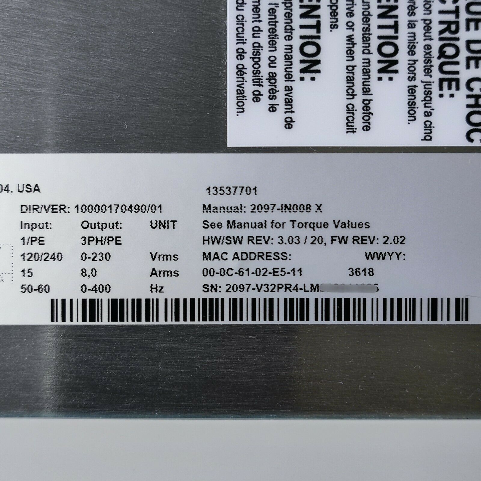 议价2097-V33PR6  电流17.0 A，功率为3.0 kW议价