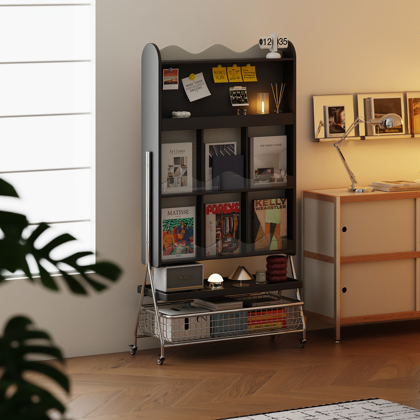 客厅轻奢移动杂志架落地书架阅读架卧室多层展示架报刊收纳置物架