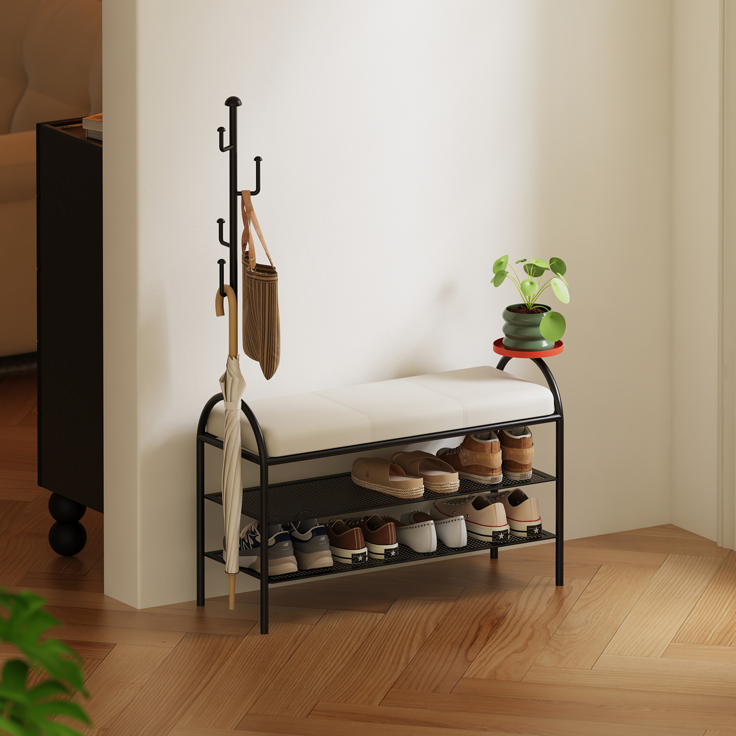 创意家用门口换鞋凳挂衣架一体多功能入户玄关进门可坐鞋柜衣帽架