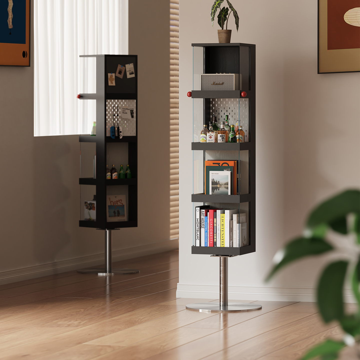wotime可旋转书架360度包豪斯玻璃展示架客厅落地多层置物储物柜