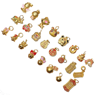 沙金天使铃铛福牌手链项链吊坠手串穿珠子小配饰手工编织配珠手绳