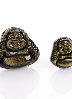 天然黑曜石弥勒佛男女款吊坠项链