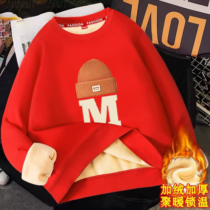 男童时尚保暖卫衣加肥上衣加绒加厚胖男孩潮流酷韩版卫衣儿童痞帅