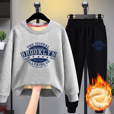 胖童加绒童装加肥保暖卫衣套装