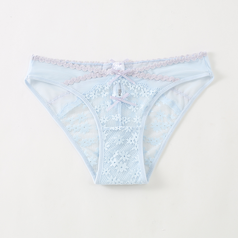 【5条119】6IXTY8IGHT 68正品浅蓝色拼色蕾丝三角少女内裤PT14439