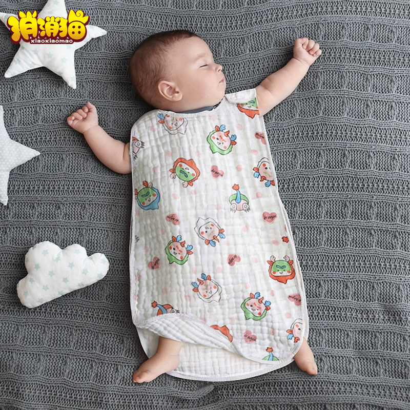 婴儿纱布睡袋春夏季薄款宝宝背心式防踢被新生儿童夏天护肚子神器