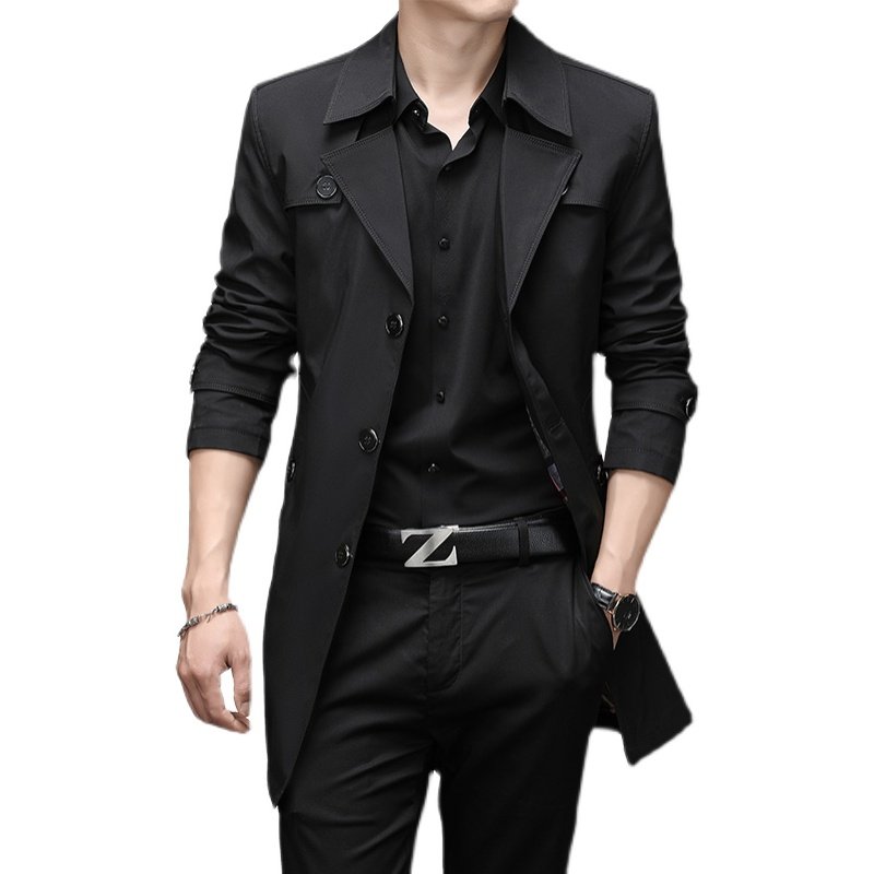 2024 NEW MIDI TRENCH COAT MENS FALL|WINTER TREND LAPEL PLUS SIZE HIGH-END PILE JACKET THICK TOP