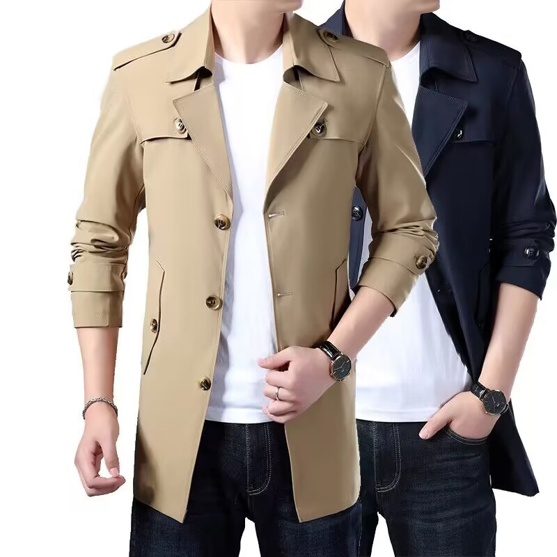 男士春秋季中长款风衣大码高端青年薄款大衣商务休闲潮流帅气外套