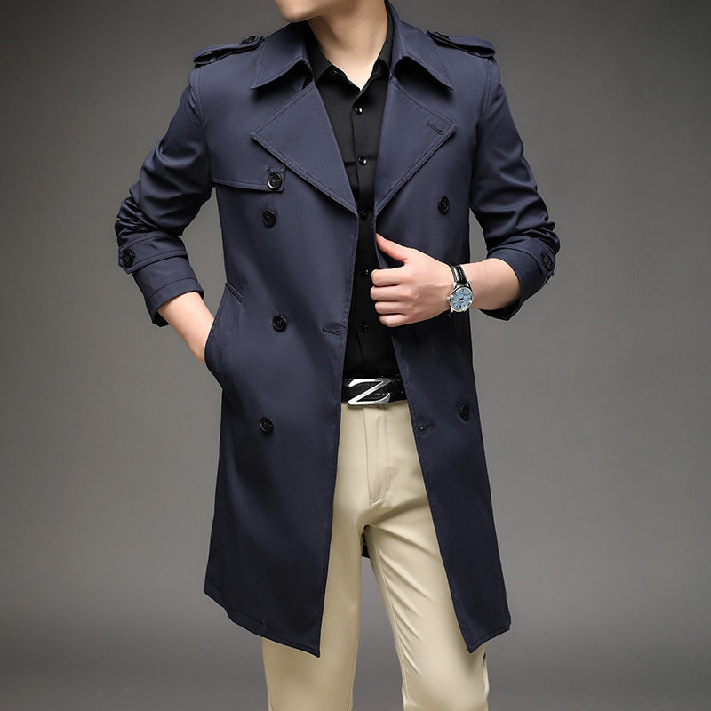 MENS WINDBREAKER 2024 NEW SPRING AND AUTUMN KOREAN VERSION MID-LENGTH BELT JACKET BUSINESS THIN LAPEL TIDE MENS TOP