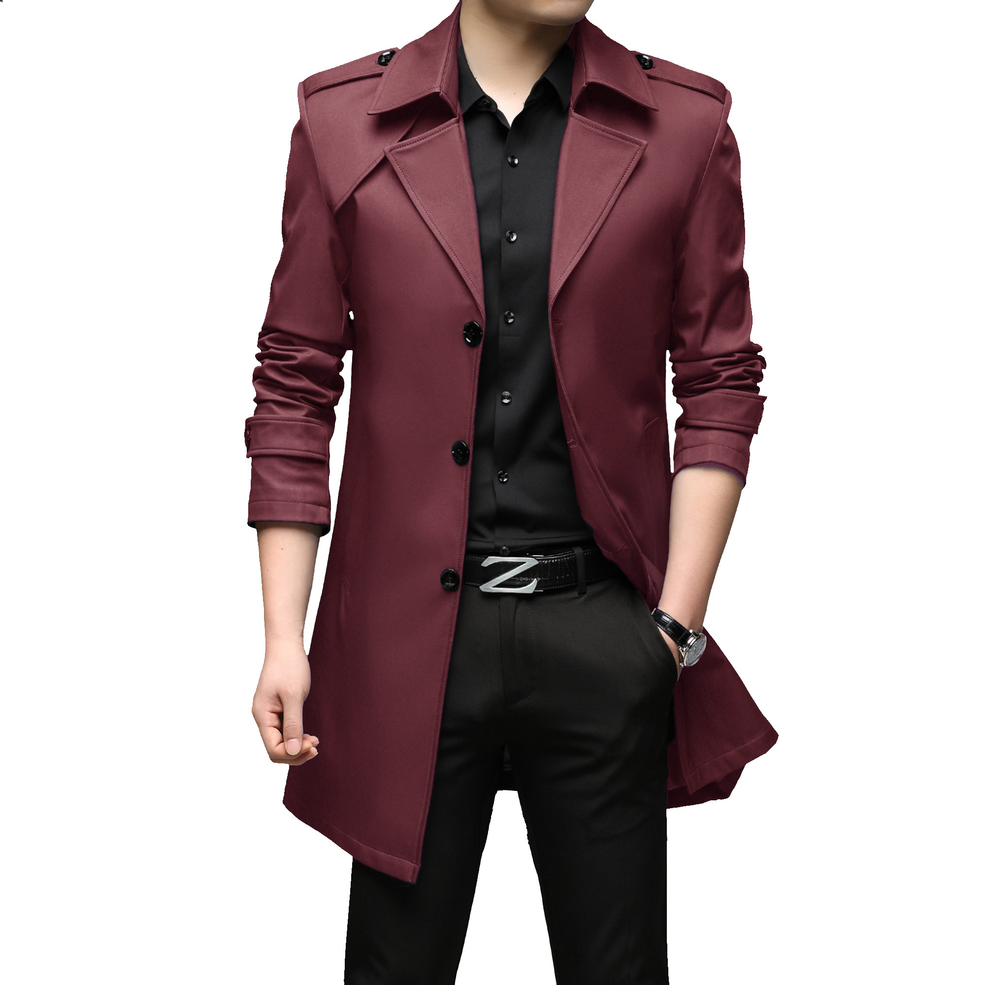 2024 NEW FALL WINTER MENS NEW TRENCH COAT LONG SLIM BUSINESS PLUS COTTON THICKENED LAPEL SLIT TIDE JACKET