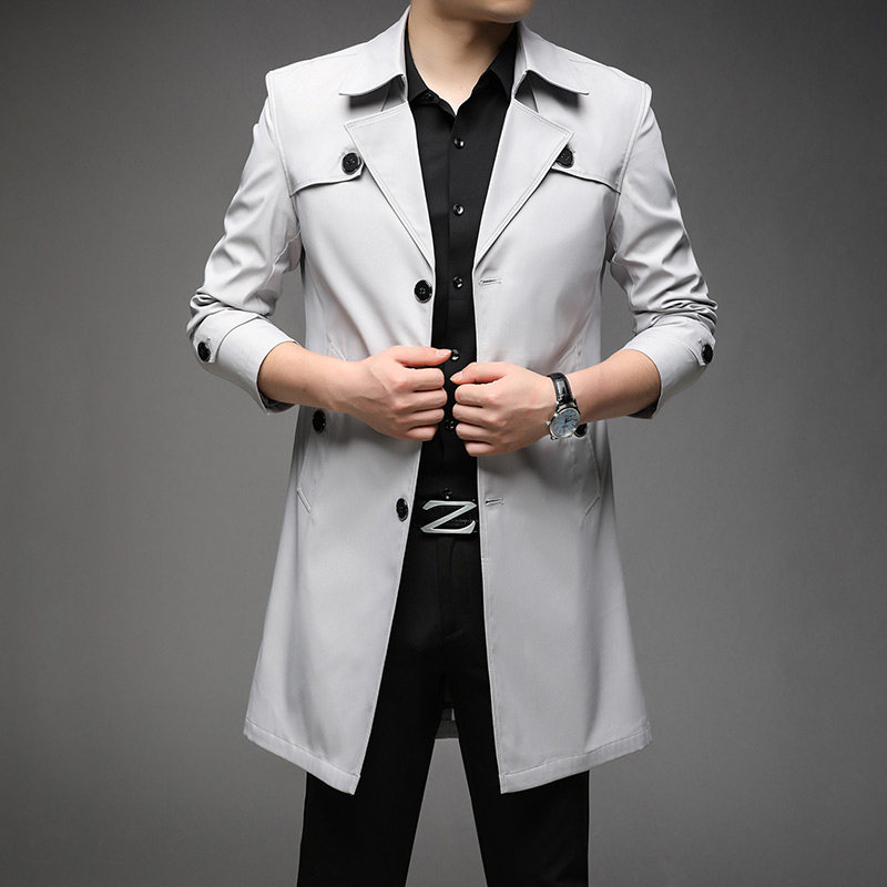 MENS AUTUMN AND WINTER MID-LENGTH TRENCH COAT PLUS SIZE HIGH-END YOUTH PILE COAT BUSINESS CASUAL HANDSOME COAT