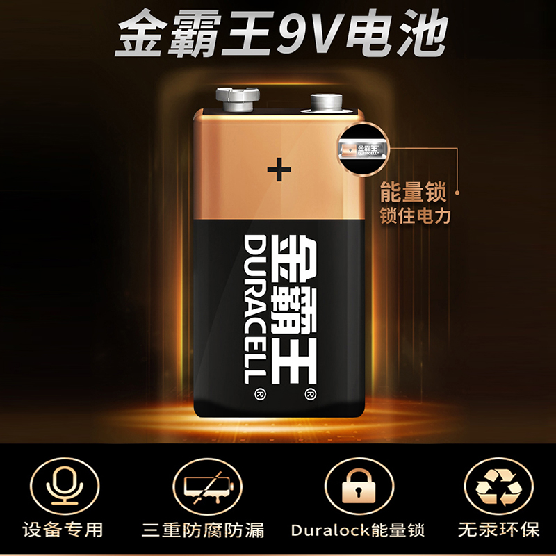 金霸王 9V电池适用电吉他寻线仪烟雾报警器金属探测胎心仪玩具遥控器测钻笔热导仪检测玉石钻石笔碱性电池