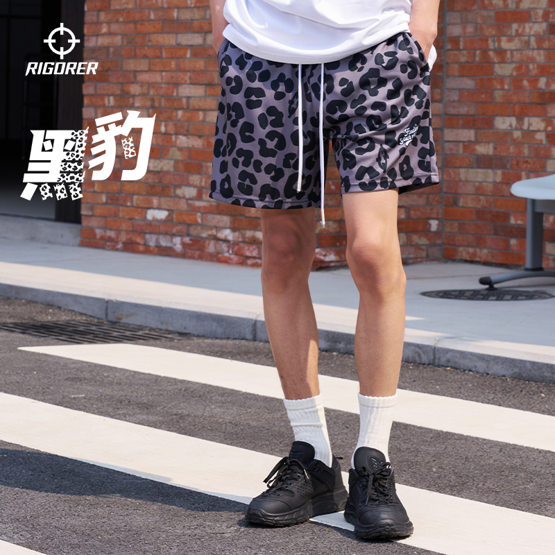 准者豹纹篮球短裤男夏季新款透气速干训练针织美式运动跑步四分裤