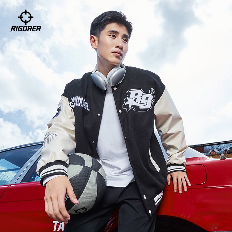 准者时尚PU皮袖棒球服男女情侣款