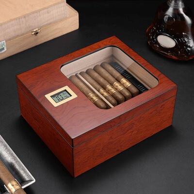 茄龙雪松木雪茄盒密封醇养大容量带高透视窗雪茄保湿盒CA-24GI1