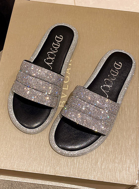 水钻网红平底防滑鞋女42371外穿0超拖火224秋新仙女风凉拖小众款