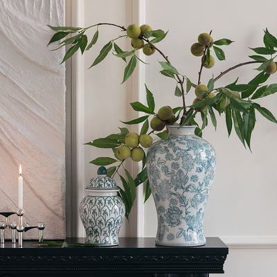 宋代美学青花瓷花瓶轻奢高级感陶瓷摆件新中式餐桌大肚客厅大梅瓶