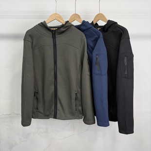 美单秋冬男士 加绒针织复合内里复合绒宽松百搭连帽夹克外套上衣