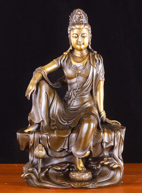全铜自在观音摆件铜观音佛像观世音菩萨铜像居家寺庙佛堂佛像供奉
