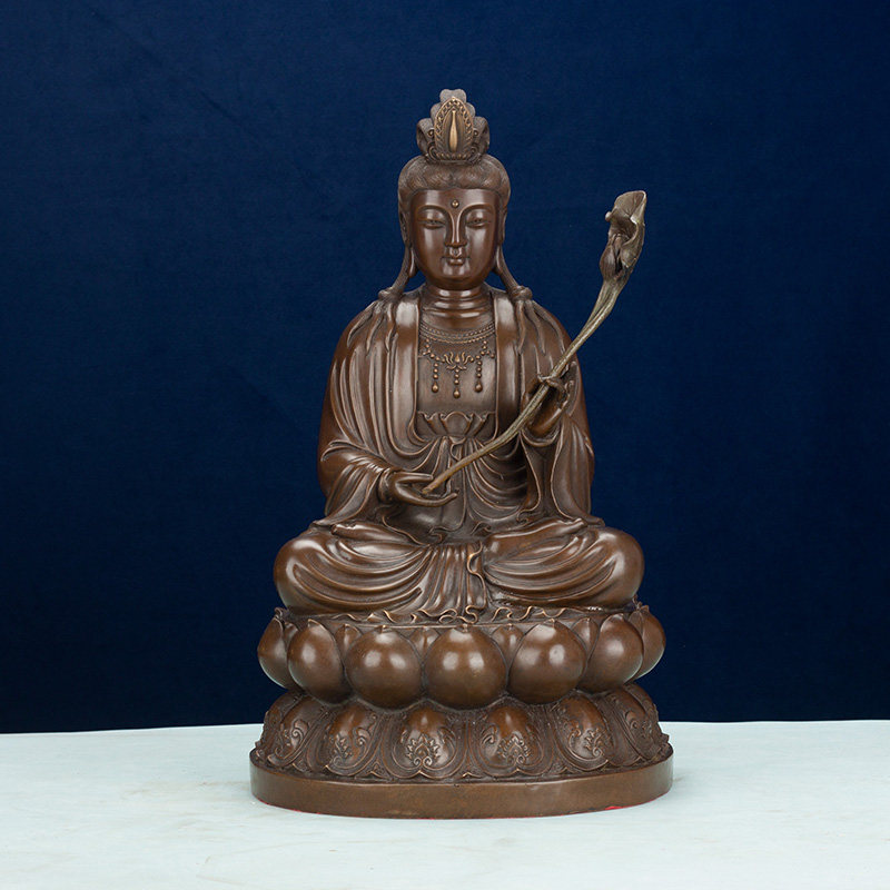 铜大势至菩萨摆件纯黄铜西方三圣家居佛堂供奉送长辈家居乔迁礼品