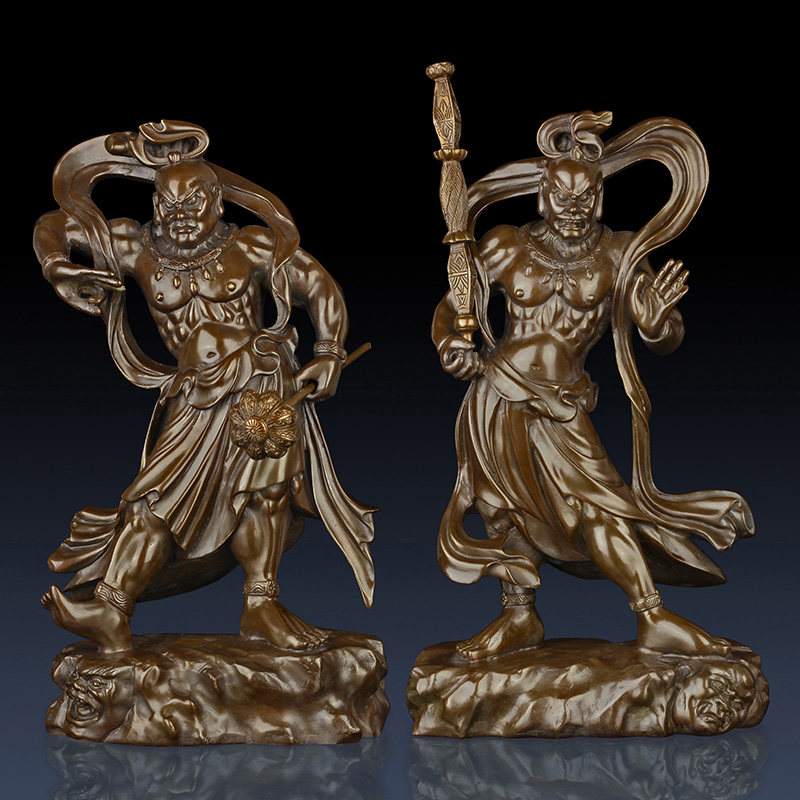 纯黄铜哼哈二将摆件门神金刚力士千里眼顺风耳护法神客厅办公装饰