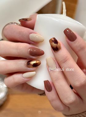 BYZHENZI STORE【沙丘】金色魔镜粉晕染琥珀奶白咖色美甲贴甲油膜