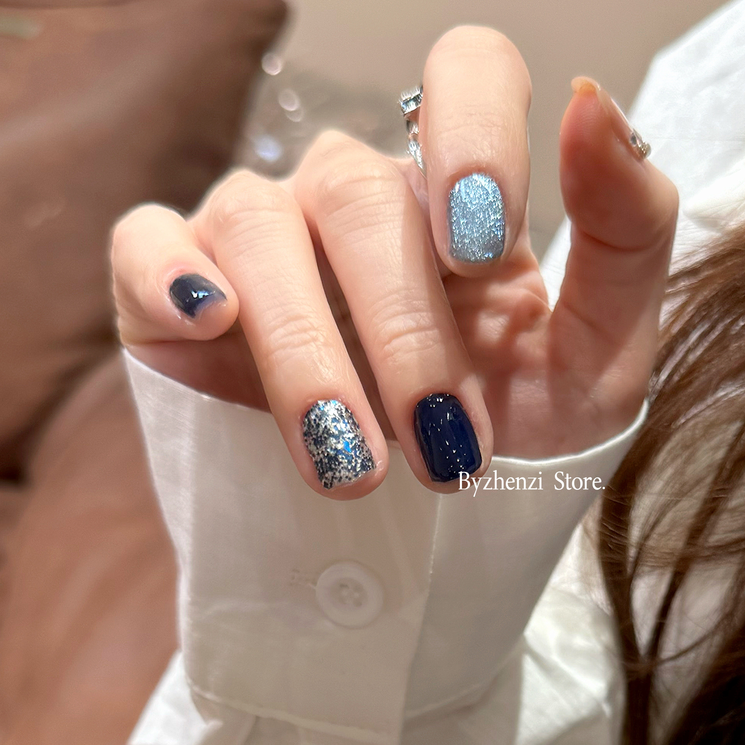 BYZHENZI STOER【费尔岛】显白猫眼蓝色氛围穿戴甲油膜美甲贴持久,彩妆/香水/美妆工具,穿戴甲/甲片,淘宝优惠券,粉丝福利购,淘宝优惠卷