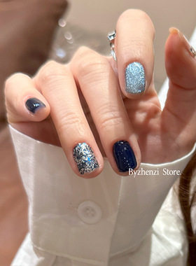 BYZHENZI STOER【费尔岛】显白猫眼蓝色氛围穿戴甲油膜美甲贴持久