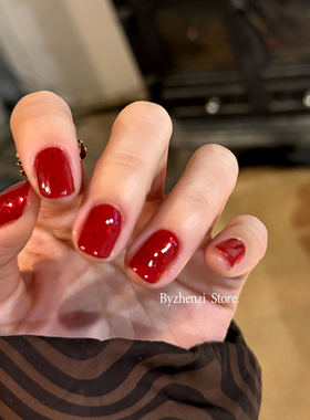 BYZHENZI STORE【宝石红】纯色亮片指甲油穿戴甲油膜美甲贴持久