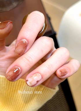 BYZHENZI STORE【雨雾山茶】花朵茶色温柔风气质高级指甲油甲油膜