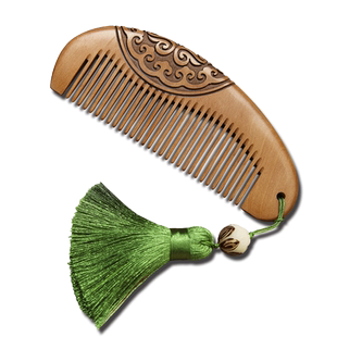 穿月常州梳篦天然绿檀木梳子刻字静电送女朋友礼物脱发按摩梳顺发