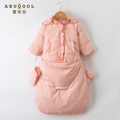 爱布谷婴儿羽绒服连体衣女宝宝加厚羽绒睡袋冬季新生儿外出抱衣