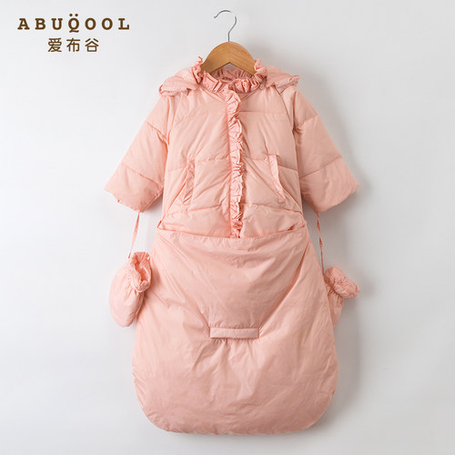 爱布谷婴儿羽绒服连体衣女宝宝加厚羽绒睡袋冬季新生儿外出抱衣