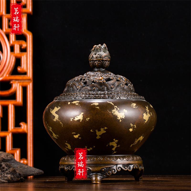 陈巧生铜香炉点金带座钵式盂熏炉苏工名家仿古宣德炉家用文房摆件