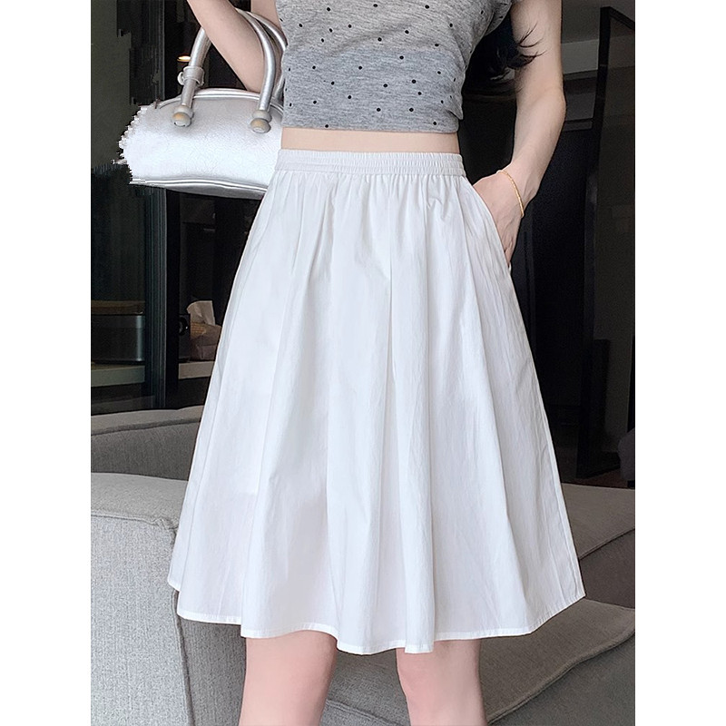 高腰半身裙女夏季薄款甜美白色雪纺中裙伞裙韩版宽松显瘦a字半裙