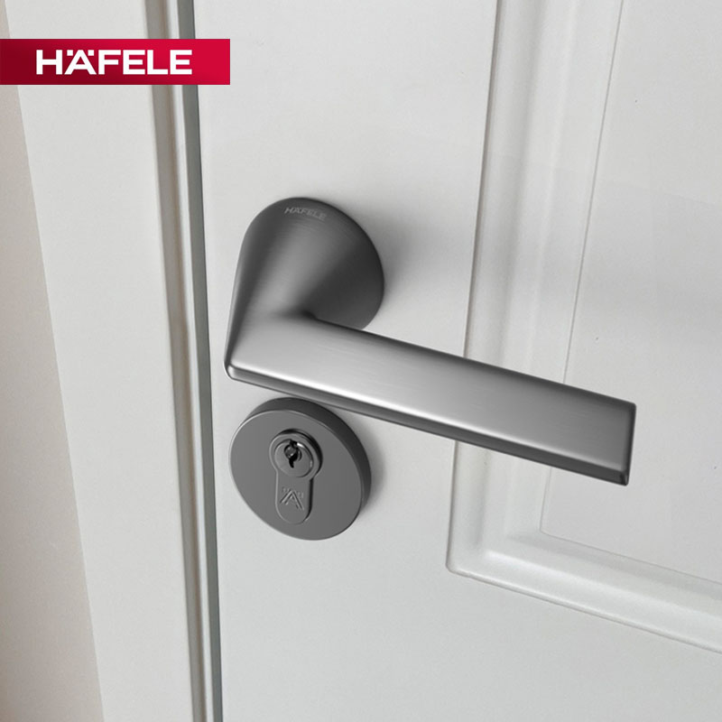 德国海福乐HAFELE卧室房门现代简约黑色哑光实木门分体式静音门锁