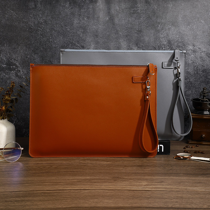 文件包商务超纤皮革拉炼文件袋大容量会议办公文件防水收纳包票据