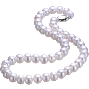 福钰润白色强光淡水扁圆珍珠项链女款送妈妈婆婆礼物包邮送手链