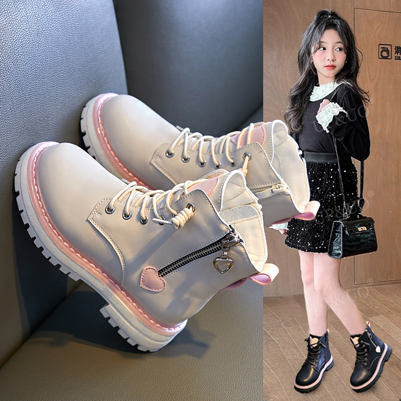 2025新款女童马丁靴加绒短靴