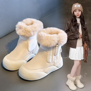 女童雪地靴子2025新款 小女孩洋气公主短靴中大童加绒儿童棉靴 冬季