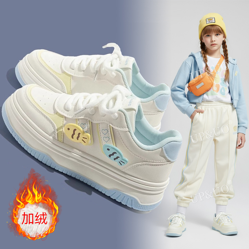 女童小白鞋秋冬款板鞋运动二棉鞋