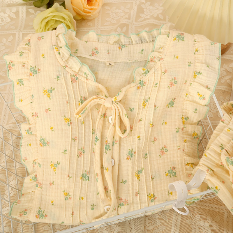 居之伴  纯棉月子服春秋季薄款碎花纱布绉布泡泡纱长袖哺乳衣套装