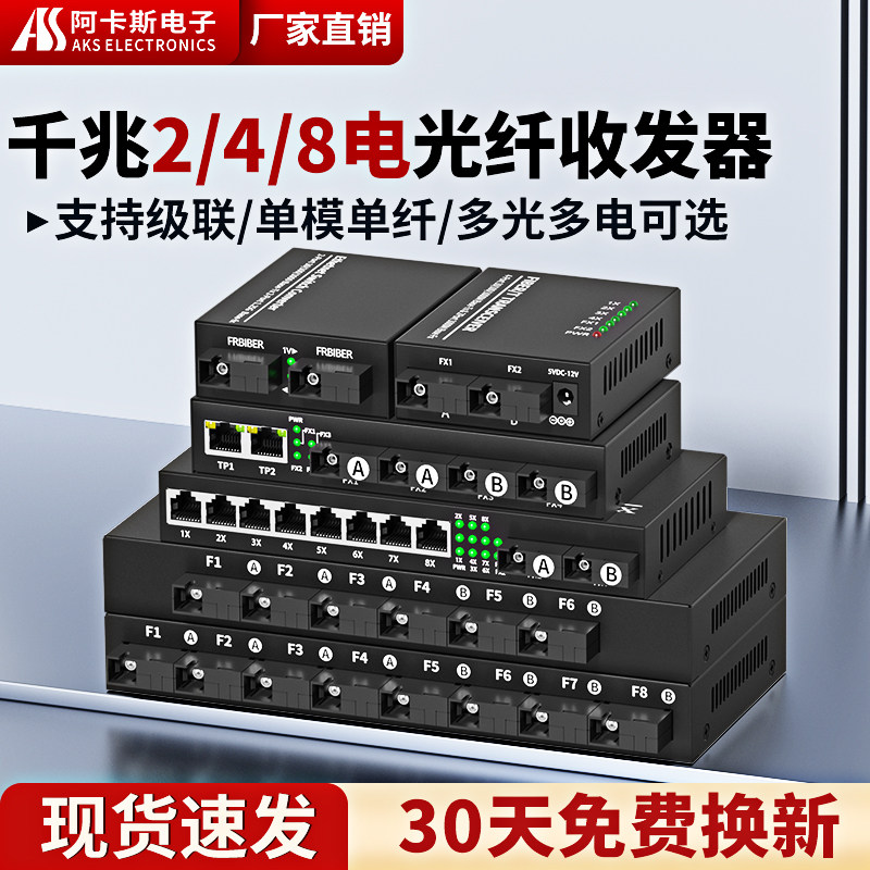 千兆光纤收发器一台光电转换器光纤网络收发器外电2光2电4电8电单模单纤SC多光多电网络视频监控传输