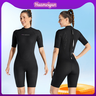 新款潜水服女短袖连体3MM加厚保暖冬泳防寒户外冲浪防水母游泳装