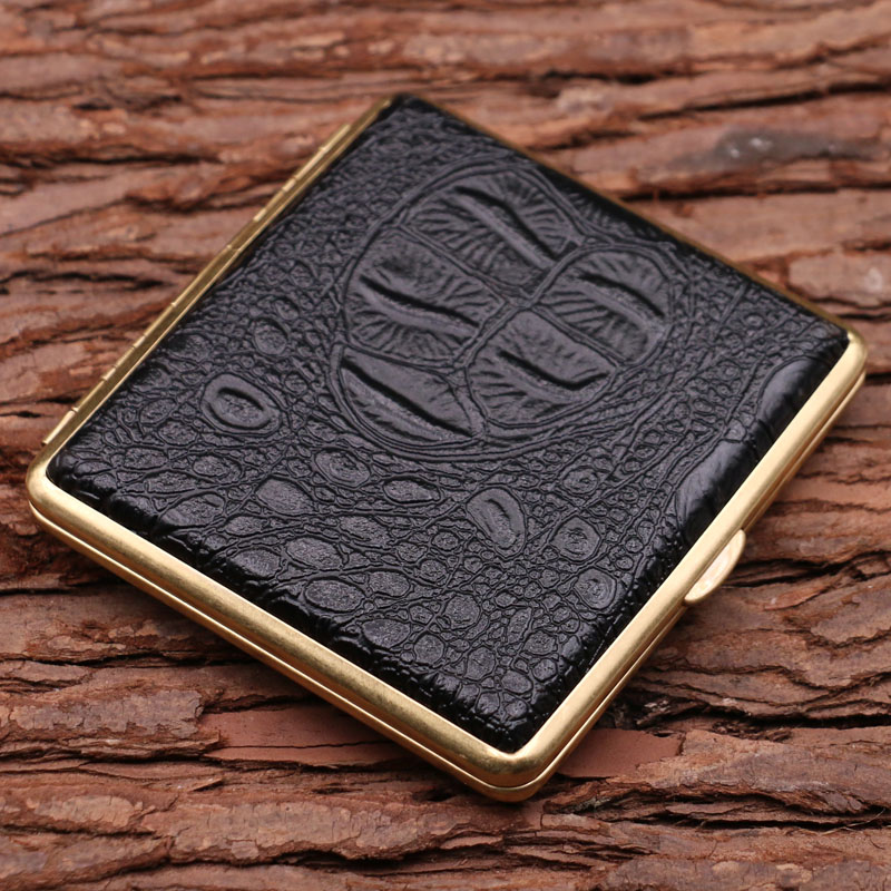 酷宝鳄鱼纹皮烟盒铜框高档送烟嘴