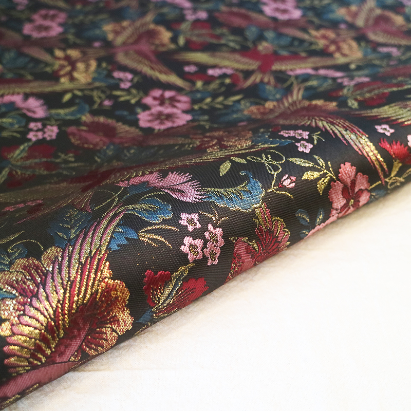 宫廷花鸟风 高端烫金富贵花朵图案提花布料旗袍礼服DIY口金包面料
