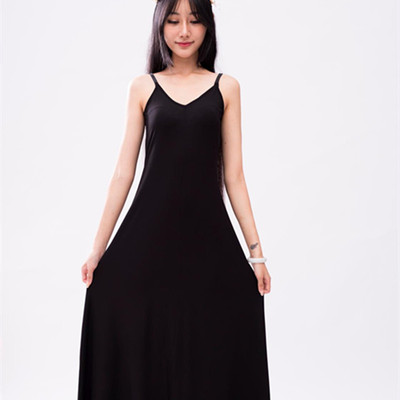 大摆莫代尔纯色无袖吊带拖地长裙